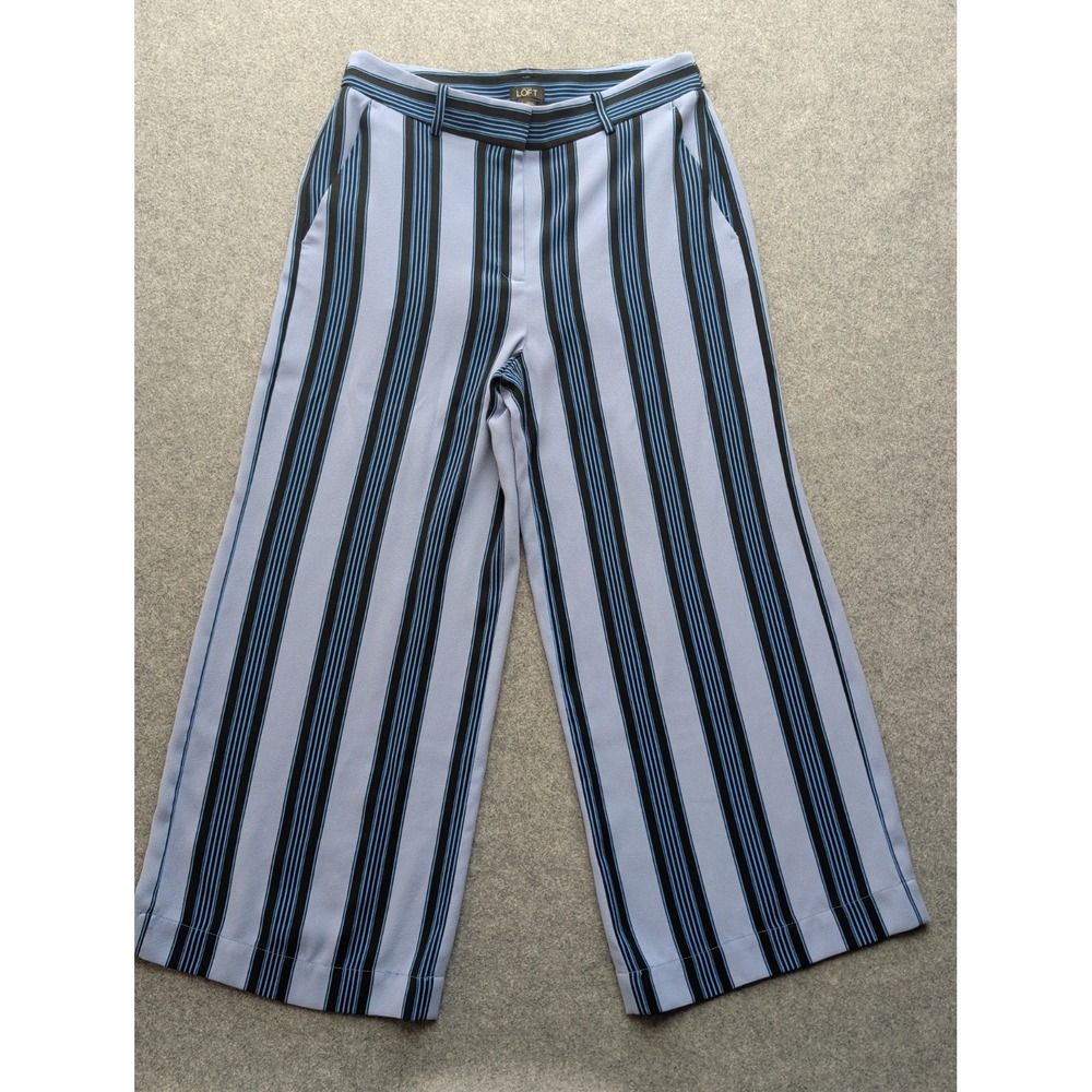 Ann Taylor New With Tag Striped Wide Leg Dress Pants Size 6 Blue Flowy